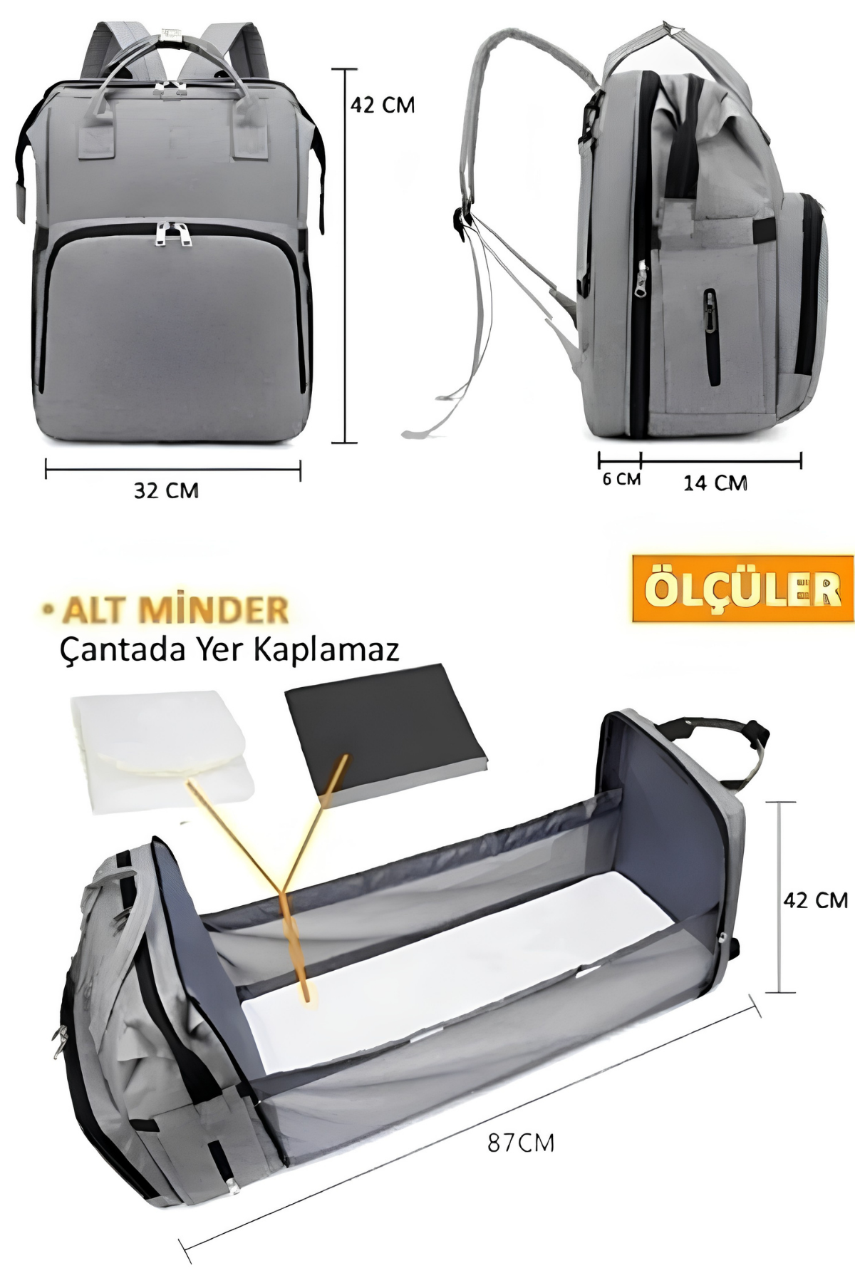 YumaBebek 3'ü 1 Arada Bebek Bakım Çantası